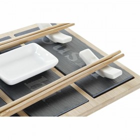 Set per Sushi DKD Home Decor Bambù Lavagna Nero Naturale Orientale 25 x 19 x 3 cm
