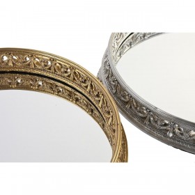 Vassoio per aperitivi DKD Home Decor 38,5 x 38,5 x 8 cm Specchio Argentato Dorato Resina Neoclassico (2 Unità)