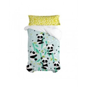 Set di copripiumino HappyFriday Moshi Moshi Panda Garden Blue Azzurro Singolo 2 Pezzi