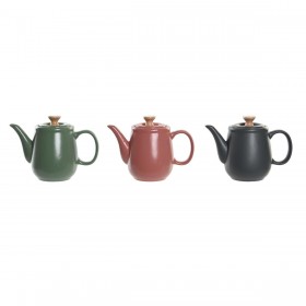 Teiera DKD Home Decor Verde Rosa Naturale Grigio scuro Legno d'albero della gomma Gres 1 L (3 Unità)
