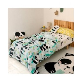 Set di copripiumino HappyFriday Moshi Moshi Panda Garden Blue Azzurro Singolo 2 Pezzi