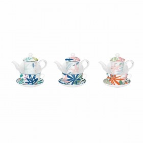 Set Teiera DKD Home Decor Cristallo Porcellana Azzurro Verde (3 Unità)