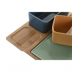 Set da Aperitivo DKD Home Decor Porcellana Multicolore Bambù 5 Pezzi (27 x 26 x 8 cm)