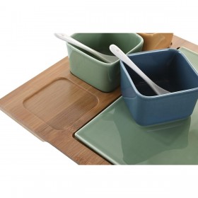 Set da Aperitivo DKD Home Decor Porcellana Multicolore Bambù 8 Pezzi (30 x 30 x 6 cm)