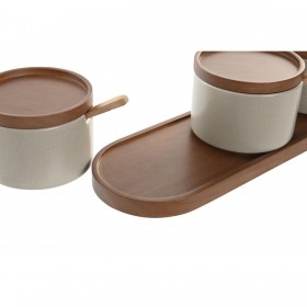 Portazucchero DKD Home Decor Marrone Beige Legno d'albero della gomma 29 x 10 x 7 cm