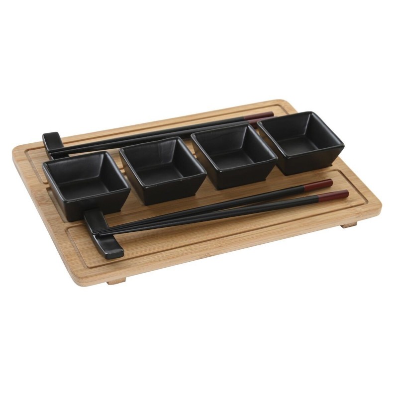 Set per Sushi DKD Home Decor Naturale Nero Bambù Gres Orientale