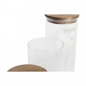 Set di 3 Barattoli DKD Home Decor 10,2 x 10,2 x 27,7 cm Naturale Trasparente Acacia Lettere Vetro Borosilicato