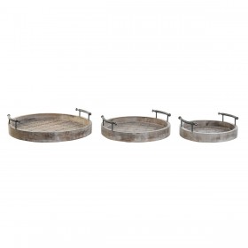 Set di Vassoi DKD Home Decor Bianco Nero Naturale Metallo Legno di mango 46 x 46 x 10 cm