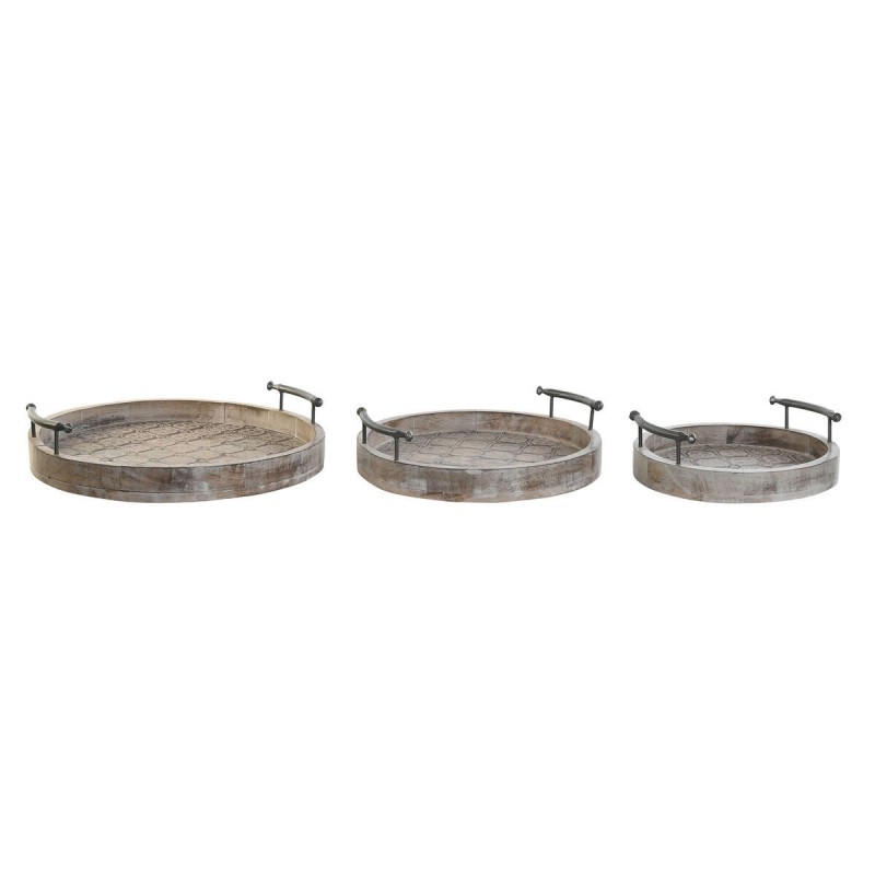 Set di Vassoi DKD Home Decor Bianco Nero Naturale Metallo Legno di mango 46 x 46 x 10 cm