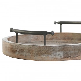 Set di Vassoi DKD Home Decor Bianco Nero Naturale Metallo Legno di mango 46 x 46 x 10 cm