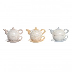 Set Teiera DKD Home Decor Azzurro Rosa Giallo 750 ml Dolomite (3 Unità)