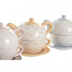 Set Teiera DKD Home Decor Azzurro Rosa Giallo 750 ml Dolomite (3 Unità)