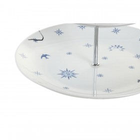 Portafrutta DKD Home Decor 27 x 27 x 34 cm Porcellana Azzurro Metallo Bianco