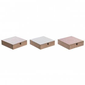 Scatola per Infusioni DKD Home Decor Cristallo Rosa Metallo Bianco 24 x 24 x 7 cm 3 Pezzi Legno MDF