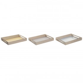 Vassoio per aperitivi DKD Home Decor Azzurro Rosa Giallo 3 Pezzi Legno MDF 40 x 30 x 5 cm Shabby Chic