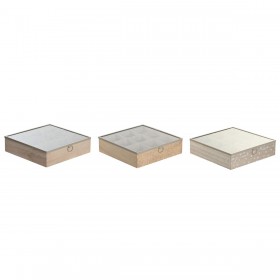 Scatola per Infusioni DKD Home Decor 24 x 24 x 6,5 cm Cristallo Naturale Azzurro Rosa Metallo Bianco 3 Pezzi Legno MDF