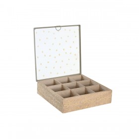 Scatola per Infusioni DKD Home Decor 24 x 24 x 6,5 cm Cristallo Naturale Azzurro Rosa Metallo Bianco 3 Pezzi Legno MDF