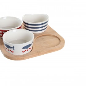 Set da Aperitivo DKD Home Decor 19,7 x 19,7 x 1 cm Naturale Rosso Azzurro Bianco Gres Mediterraneo Case