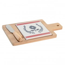 Set da Aperitivo DKD Home Decor 21,5 x 11,8 x 1,5 cm Naturale Rosso Azzurro Bianco Gres Mediterraneo Case