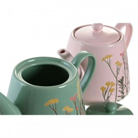 Teiera DKD Home Decor Rosa Verde Gres (2 Unità)