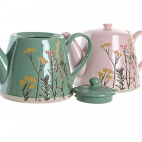 Teiera DKD Home Decor Rosa Verde Gres (2 Unità)