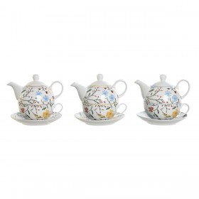 Set Teiera DKD Home Decor Porcellana Azzurro Terracotta Bianco Giallo (3 Unità)