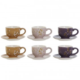 Set di Tazze da Caffè DKD Home Decor Giallo Rosa Senape Lilla Metallo Dolomite 180 ml