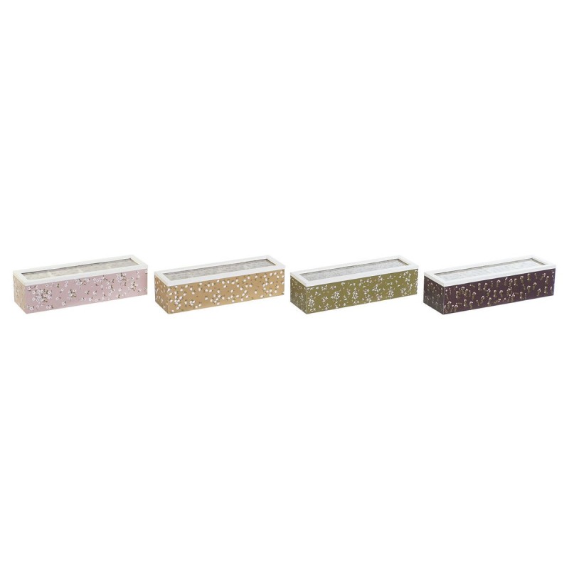 Scatola per Infusioni DKD Home Decor Verde Senape Marrone scuro Cristallo Legno MDF (4 Unità)