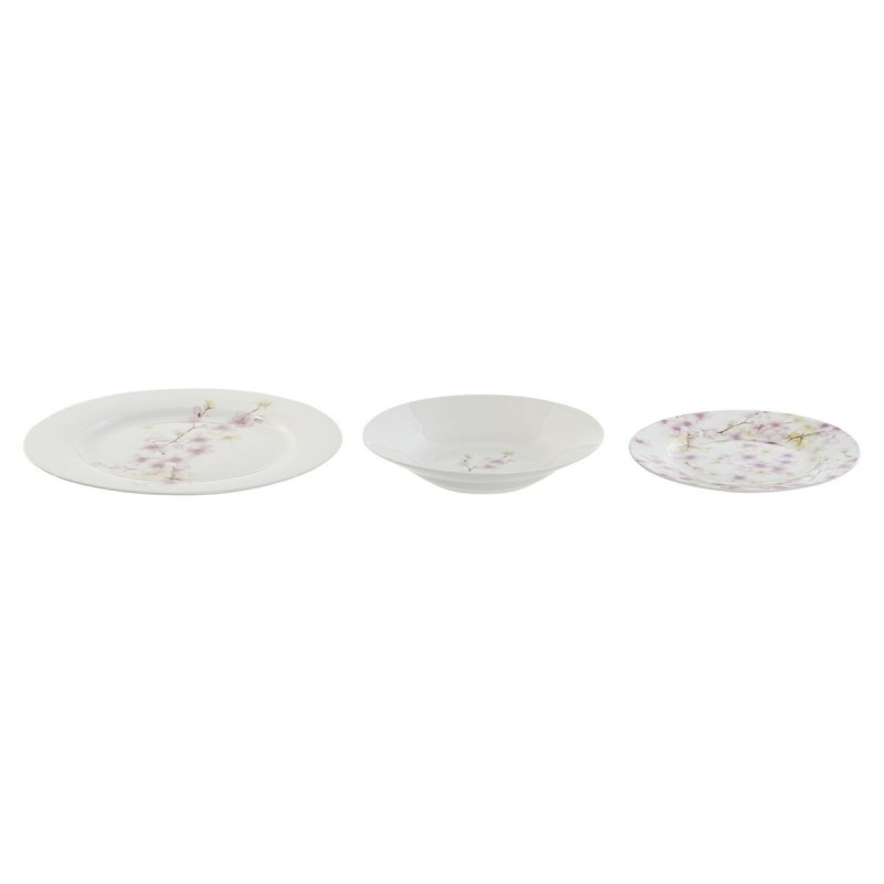 Set di Stoviglie Home ESPRIT Bianco Verde Rosa Porcellana 18 Pezzi 27 x 27 x 2 cm