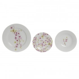 Set di Stoviglie Home ESPRIT Bianco Verde Rosa Porcellana 18 Pezzi 27 x 27 x 2 cm