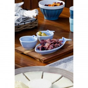 Set da Aperitivo Home ESPRIT Azzurro Blu cielo Porcellana Acacia Mediterraneo Pesci 19,5 x 16,5 x 1,3 cm 4 Pezzi