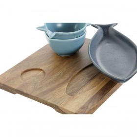 Set da Aperitivo Home ESPRIT Azzurro Blu cielo Porcellana Acacia Mediterraneo Pesci 19,5 x 16,5 x 1,3 cm 4 Pezzi