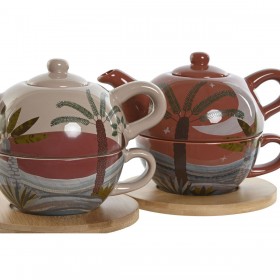 Teiera Home ESPRIT Bianco Beige Terracotta Rosa chiaro Dolomite 750 ml (2 Unità)