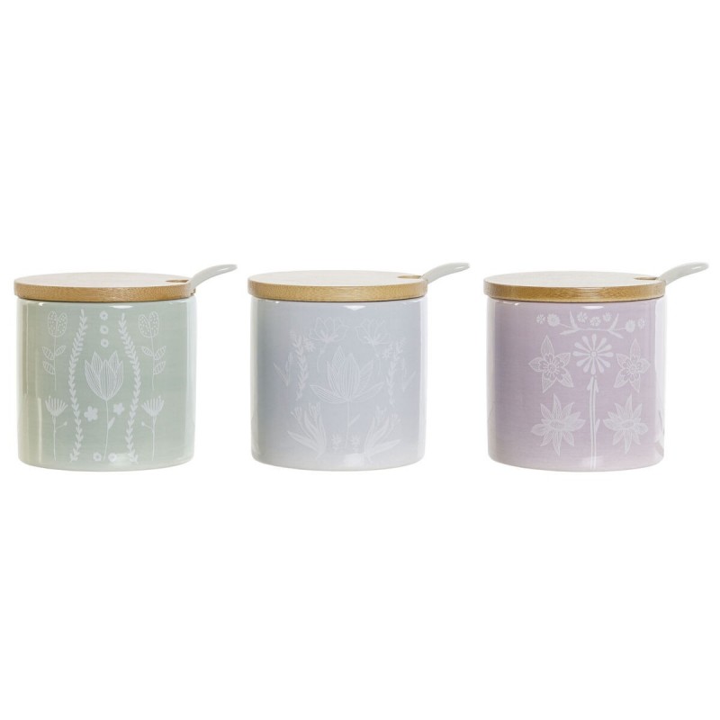 Portazucchero DKD Home Decor Azzurro Verde Lilla Bambù Dolomite 7,5 x 7,5 x 7,5 cm (3 Unità)