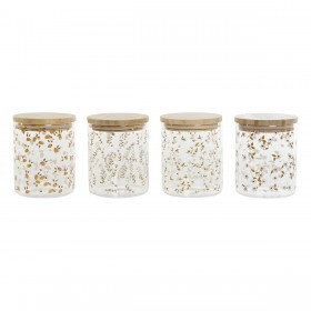 Barattolo DKD Home Decor Bambù Vetro Borosilicato Shabby Chic 700 ml 10 x 10 x 12,5 cm (4 Unità)