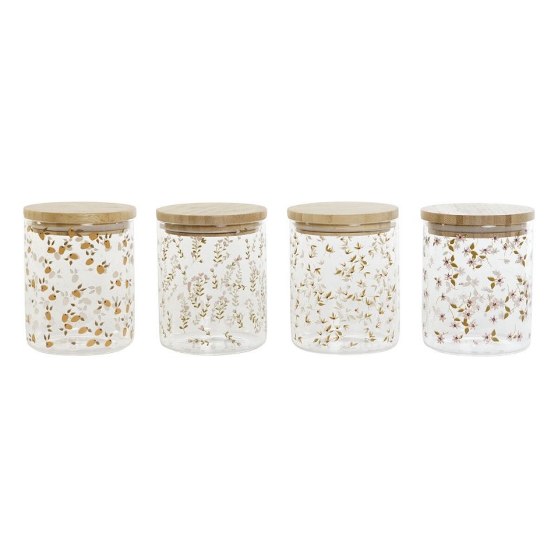 Barattolo DKD Home Decor Bambù Vetro Borosilicato Shabby Chic 700 ml 10 x 10 x 12,5 cm (4 Unità)