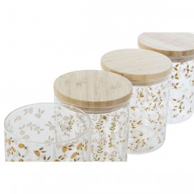 Barattolo DKD Home Decor Bambù Vetro Borosilicato Shabby Chic 700 ml 10 x 10 x 12,5 cm (4 Unità)