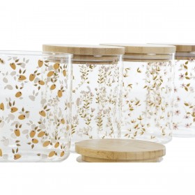 Barattolo DKD Home Decor Bambù Vetro Borosilicato Shabby Chic 700 ml 10 x 10 x 12,5 cm (4 Unità)
