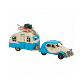 Statua Decorativa Alexandra House Living Azzurro Chiaro Ferro ABS Roulotte Trailer 9 x 15 x 41 cm