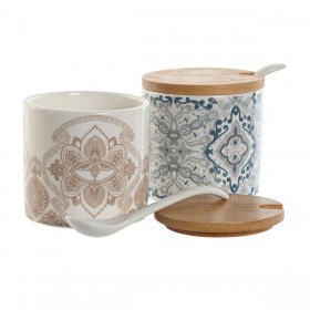 Portazucchero Home ESPRIT Azzurro Beige Rosa Lilla Bambù Dolomite 7,5 x 7,5 x 7,5 cm (2 Unità)