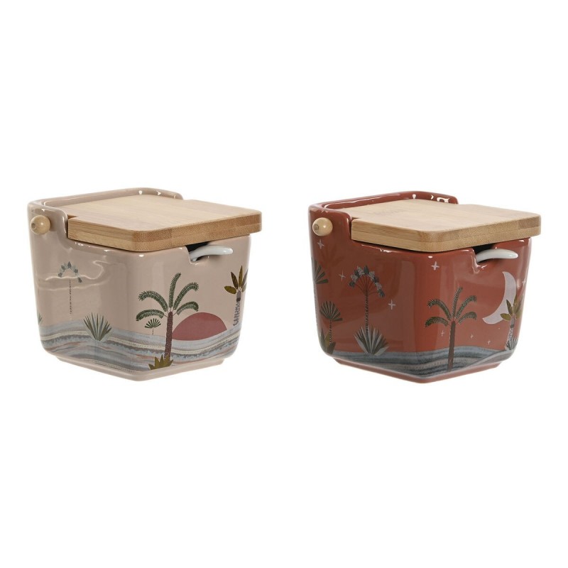 Portazucchero Home ESPRIT Beige Rosa Terracotta Lilla Bambù Dolomite 7,5 x 7,5 x 7,5 cm (2 Unità)