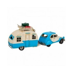 Statua Decorativa Alexandra House Living Azzurro Chiaro Ferro ABS Roulotte Trailer 9 x 15 x 41 cm