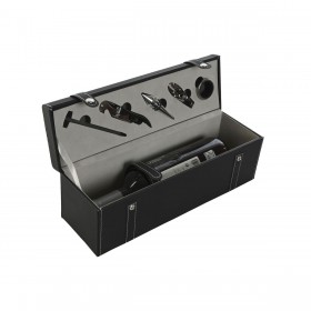 Set di Accessori per il Vino Home ESPRIT Nero Grigio Pelle 36 x 11 x 12 cm