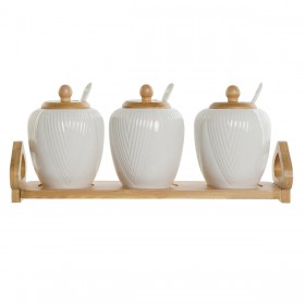 Portazucchero DKD Home Decor Bianco Naturale Bambù Porcellana 31 x 9 x 7 cm 4 Pezzi