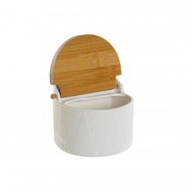 Portasale con Coperchio DKD Home Decor Bianco Naturale Bambù Porcellana 12 x 10 x 11 cm
