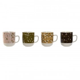 Tazza Mug DKD Home Decor Marrone Verde Rosa Senape Porcellana 380 ml (4 Unità)