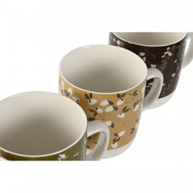 Tazza Mug DKD Home Decor Marrone Verde Rosa Senape Porcellana 380 ml (4 Unità)