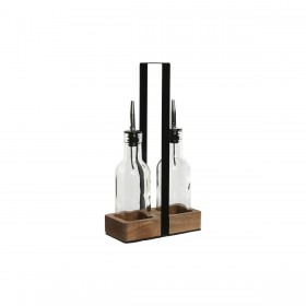 Set per Condire Home ESPRIT Nero Naturale Cristallo Legno di acacia 180 ml 15 x 7 x 28 cm