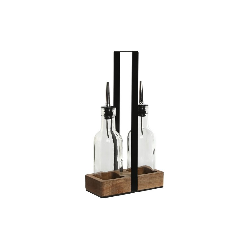 Set per Condire Home ESPRIT Nero Naturale Cristallo Legno di acacia 180 ml 15 x 7 x 28 cm
