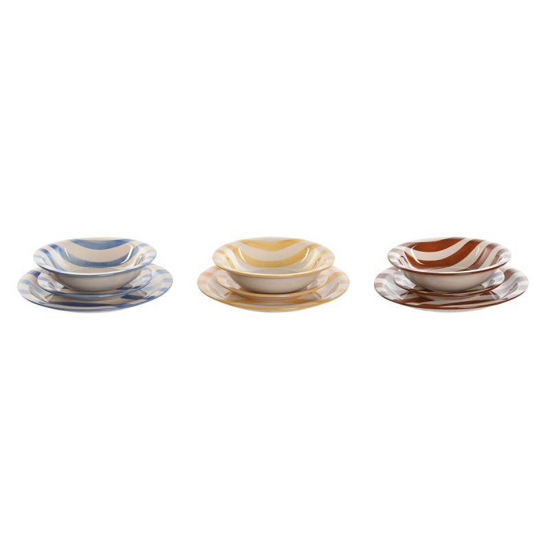 Servizio di Piatti Home ESPRIT Giallo Azzurro Rosso Gres Righe Mediterraneo 27,5 x 27,5 x 2,8 cm 18 Pezzi